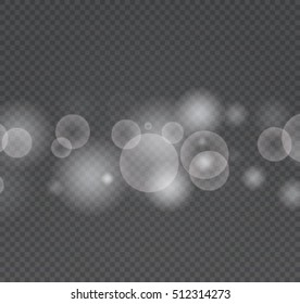 Bokeh light gray sparkles on transparency background vector illustration. Glowing glittering particles element for special Effects. Abstract design
