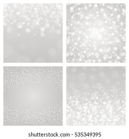 Bokeh light gray sparkles on transparency set backgrounds vector illustration. Glowing glittering particles element for special Effects. Abstract design.