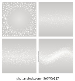 Bokeh light gray sparkles on transparency set backgrounds vector illustration. Glowing glittering particles element for special Effects. Abstract design.