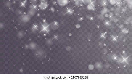 Bokeh light lights effect background. White png dust light. Christmas background of shining dust Christmas glowing light bokeh confetti and spark overlay texture for your design.	

