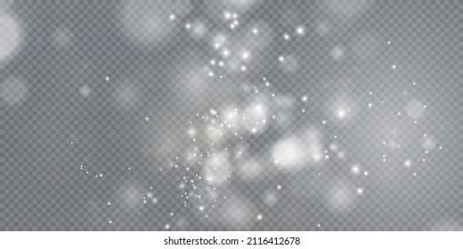 Bokeh light lights effect background. White png dust light. Christmas background of shining dust Christmas glowing light bokeh confetti and spark overlay texture for your design.