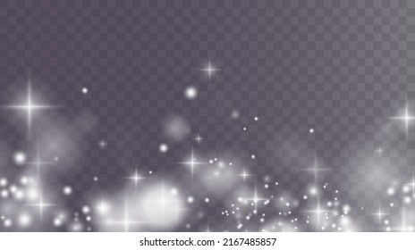 Bokeh light lights effect background. White png dust light. Christmas background of shining dust Christmas glowing light bokeh confetti and spark overlay texture for your design.