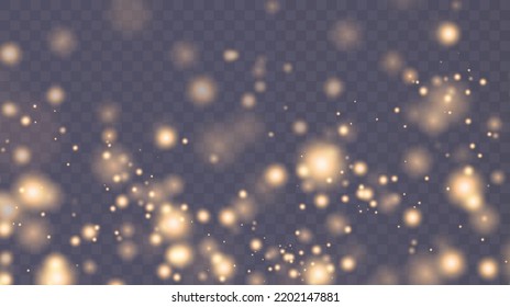  Bokeh light lights effect background. Christmas background. Powder dust light PNG. Magic shining gold dust. Fine, shiny dust bokeh particles fall off slightly.