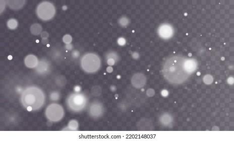 Bokeh light lights effect background. Christmas background. Powder PNG. Magic bokeh shines with white dust.