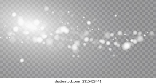 Bokeh light lights effect background. Christmas glowing light bokeh confetti and spark overlay texture. Glow light effect. Vector illustration. Transparent background. 