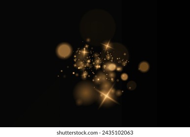 Bokeh light lights effect background. Gold dust PNG. Christmas background of shining dust Christmas glowing bokeh confetti and spark overlay texture for your design.	
