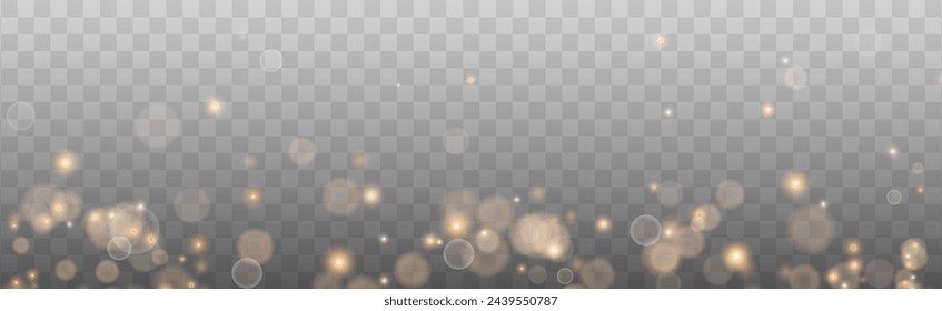 Bokeh light lights effect background. Gold dust PNG. Christmas background of shining dust Christmas glowing bokeh confetti and spark overlay texture for your design.	

