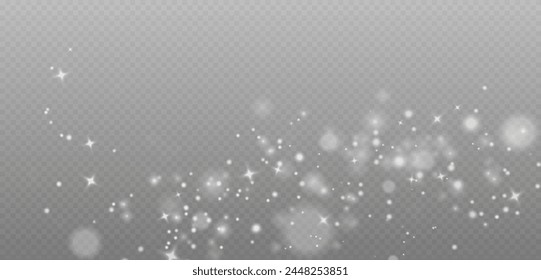 Bokeh light lights effect background. White png dust light. Christmas background of shining dust Christmas glowing light bokeh confetti and spark overlay texture for your design.	
