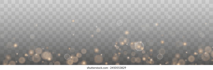 Bokeh light lights effect background. Gold dust PNG. Christmas background of shining dust Christmas glowing bokeh confetti and spark overlay texture for your design.	
