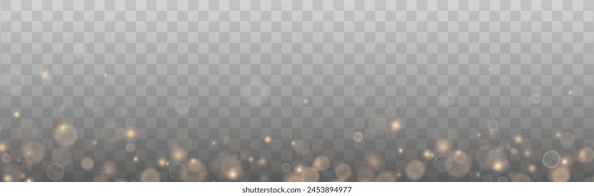 Bokeh light lights effect background. Gold dust PNG. Christmas background of shining dust Christmas glowing bokeh confetti and spark overlay texture for your design.	
