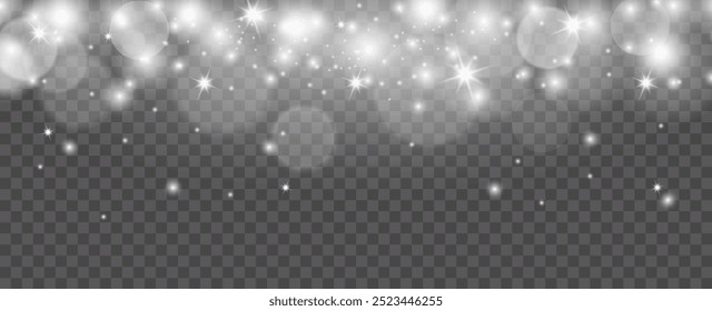 Bokeh light lights effect background. White png dust light. Christmas background of shining dust. Bokeh effect isolated on transparent background. Falling sparks and lights. Christmas concept