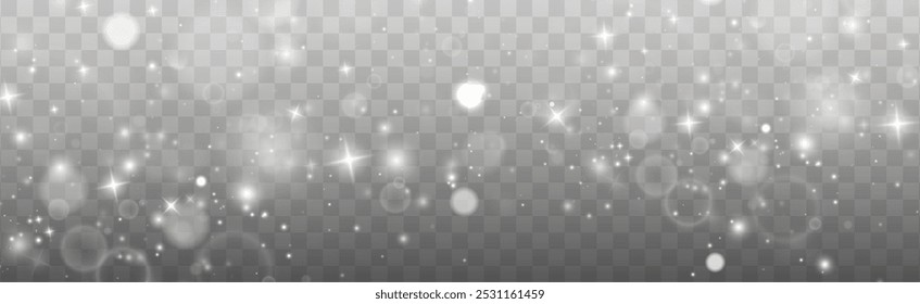 Bokeh light lights effect background. White png dust light. Christmas background of shining dust Christmas glowing light bokeh confetti and spark overlay texture for your design.	
