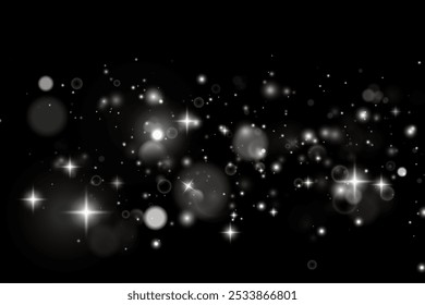 Bokeh light lights effect background. White png dust light. Christmas background of shining dust Christmas glowing light bokeh confetti and spark overlay texture for your design.