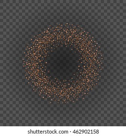 Bokeh light orange sparkles on transparency background vector illustration. Glowing glittering particles element for special Effects. Abstract design.