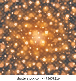 Bokeh light orange sparkles on transparency background vector illustration. Glowing glittering particles element for special Effects. Abstract design.