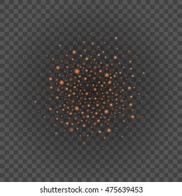 Bokeh light orange sparkles on transparency background vector illustration. Glowing glittering particles element for special Effects. Abstract design.