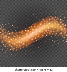 Bokeh light orange sparkles on transparency background vector illustration. Glowing glittering particles element for special Effects. Abstract design.