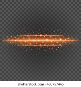 Bokeh light orange sparkles on transparency background vector illustration. Glowing glittering particles element for special Effects. Abstract design.