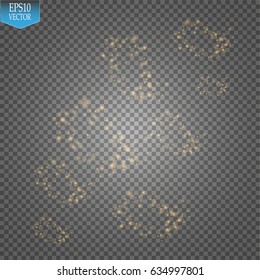 Bokeh light orange sparkles on transparency background vector illustration. Glowing glittering particles element for special Effects. Abstract design.