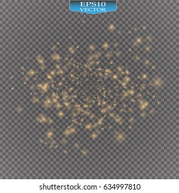 Bokeh light orange sparkles on transparency background vector illustration. Glowing glittering particles element for special Effects. Abstract design.