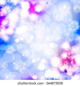 Bokeh lights background with snowflakes