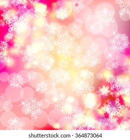 Bokeh lights background with snowflakes