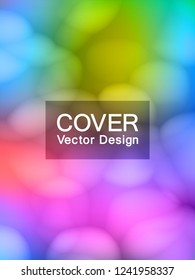 Bokeh lights blurred bubble fluid shapes background. Vector cover page layout design in rainbow spectrum holographic colors. Abstract Blurred bokeh bubbles, light gradient smooth shapes surface.
