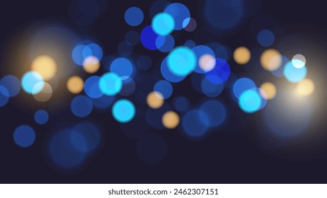 Luces Bokeh. Formas circulares borrosas. Efecto de luz Abstractas. Noche de ciudad. Ilustración vectorial.