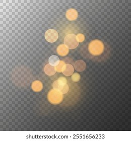 Bokeh lights. Blurred overlay template. Abstract blur light effect. Transparent background. Vector illustration.