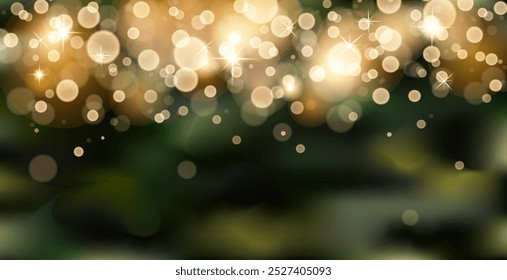 Fondo de borde de luces Bokeh con imitación de Ilustración vectorial de bosque verde. Plantilla de Anuncio