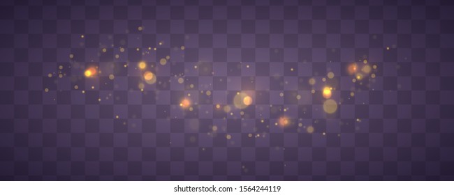 Bokeh lights effect isolated on transparent background. Christmas concept. Light abstract glowing bokeh lights. Festive purple and golden luminous background. 