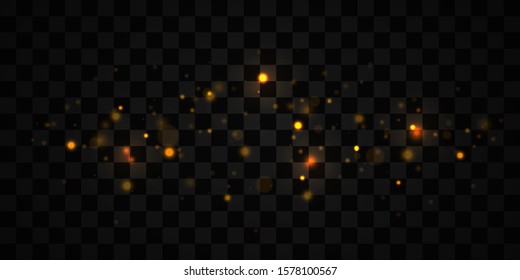 Bokeh lights effect isolated on transparent background. Christmas concept. Light abstract glowing bokeh lights. Festive purple and golden luminous background.