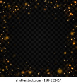 Bokeh lights effect isolated on transparent background. Christmas concept. Light abstract glowing bokeh lights. Festive purple and golden luminous background.