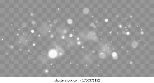 Bokeh lights effect isolated on transparent background. Festive white luminous background. Light abstract glowing bokeh lights. Christmas concept. Vector illustration, eps 10.