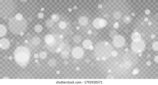 Bokeh lights effect isolated on transparent background. Light abstract glowing bokeh lights. Festive purple and golden luminous background. Christmas concept.