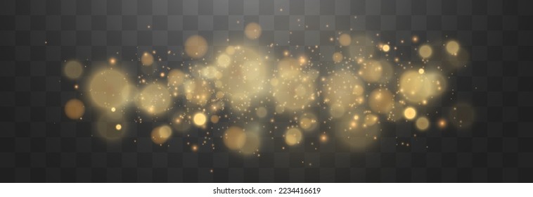 Bokeh lights effect isolated on png background. Soft blured bokeh and lights. Festive golden luminous background. Vector Christmas concept isolated on transparent background