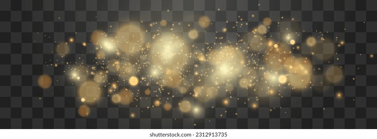 Bokeh lights effect isolated on png background. Soft blured bokeh and lights. Festive golden luminous background. Vector Christmas concept isolated on transparent background