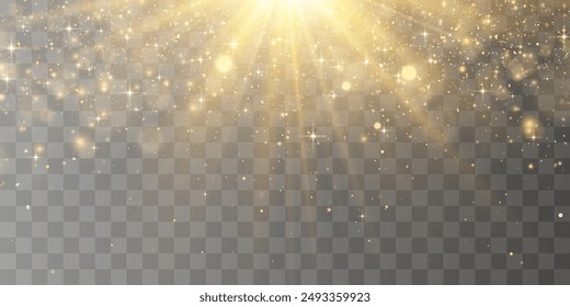 Bokeh lights effect isolated on png background. Soft blured bokeh and lights. Festive golden luminous background. Vector Christmas concept isolated on transparent background