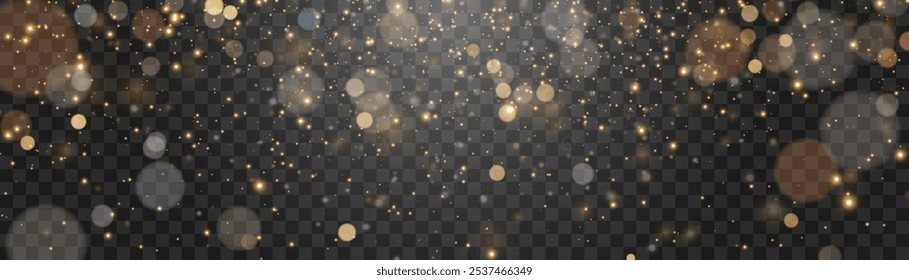 Efecto de luces Bokeh aisladas sobre fondo png. Suave bokeh borroso y luces. Fondo luminoso dorado festivo. Concepto de Navidad de Vector aislado sobre fondo transparente