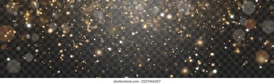 Efecto de luces Bokeh aisladas sobre fondo png. Suave bokeh borroso y luces. Fondo luminoso dorado festivo. Concepto de Navidad de Vector aislado sobre fondo transparente