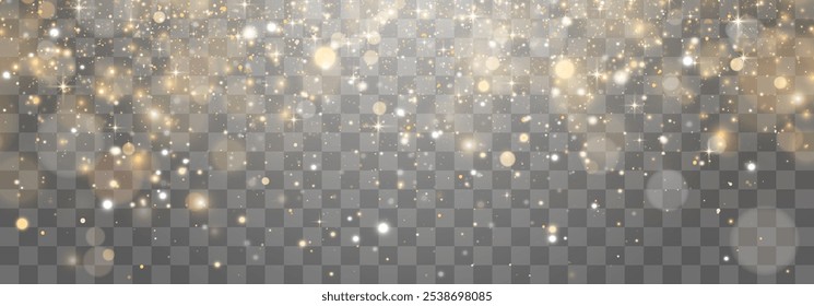 Efecto de luces Bokeh aisladas sobre fondo png. Suave bokeh borroso y luces. Fondo luminoso dorado festivo. Concepto de Navidad de Vector aislado sobre fondo transparente