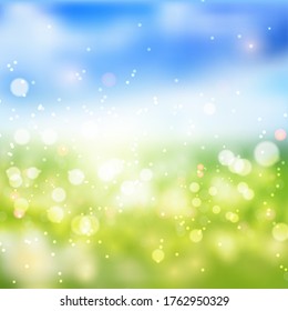 Bokeh lights effect on fresh spring gradient  background.  Vector format