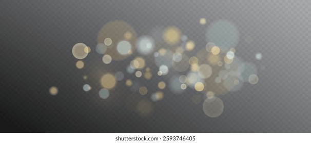 Bokeh Lights. Festive Designs. White png dust light. Bokeh light effect background. Christmas background of shining dust. Holiday powder dust for cards, invitations, banners, and ads.
