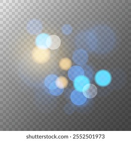 Plantilla gráfica de luces Bokeh. Efecto de luz borrosa brillante. Plantilla de superposición borrosa Abstractas. Fondo transparente. Ilustración vectorial.