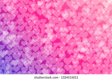 Bokeh lights with hearts gradient background template. 