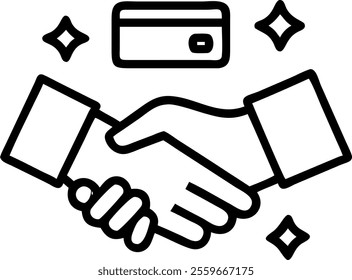 Bokeh lights with holographic deal and payment icons concept as A medium shot showcasing warm bokeh lights with overlaid holographic icons of a handshake and a credit card. The image represents succes