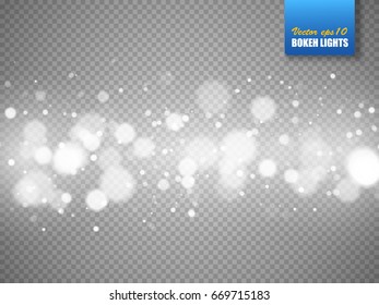 Bokeh lights isolated on grey transparent background.