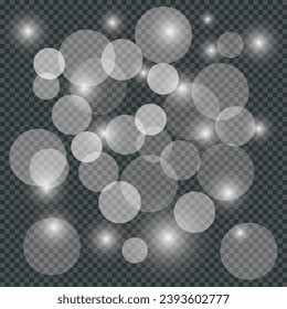 Bokeh lights on transparent background. Beautiful sparks shine with special light. Sparkle with bokeh on background.