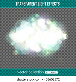 Bokeh lights over transparent background.  Vector illustration.
