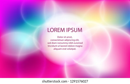 Bokeh lights poster vector background in blue, red, purple, violet colors. Cool party poster template with white text place. Trendy bokeh lights stylish colorful blurred background.